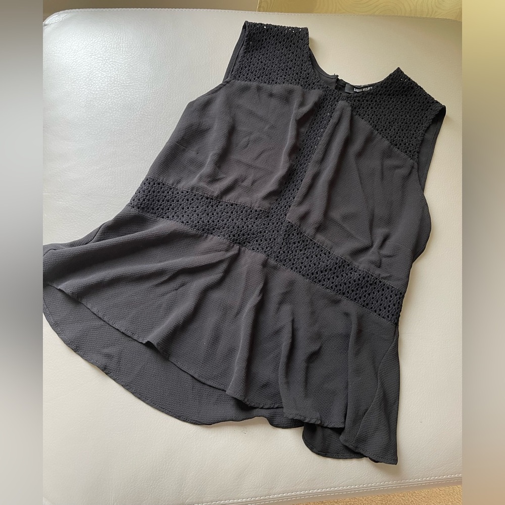 SABINA MUSAYEV Elegant Black Sleeveless PEPLUM Top SIZE S